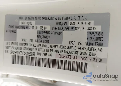 2016 Mazda Mazda3 I Sport from USA, damaged, VIN 3MZBM1K7XGM288949